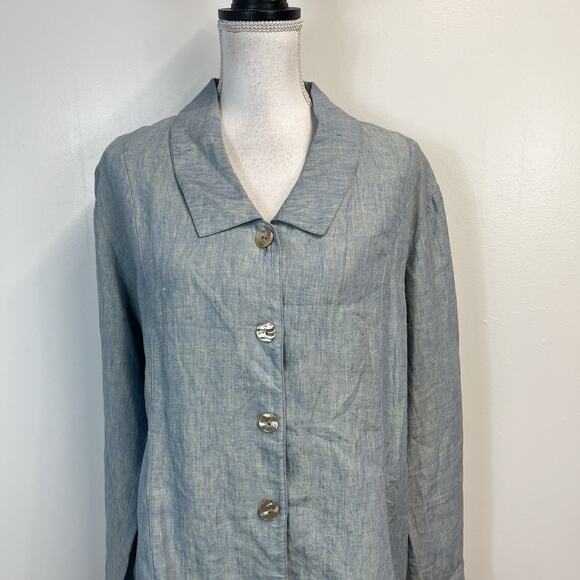 TSD Two Star Dog Blue Green Linen Lagenlook Boho Jacket Blouse Size XL Casual - Picture 2 of 9